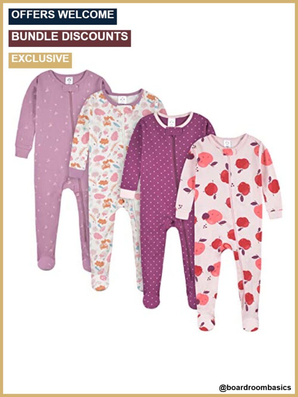 4-Pack Baby Footed Pajamas 100% Cotton Snug Fit Sleepers with Zipper